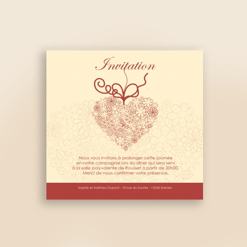 Carte Invitation Mariage Cœur Papillon Rouge