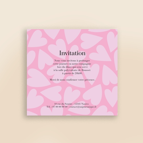 Carte Invitation Mariage - Coeurs roses