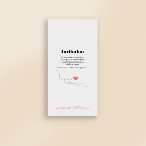 Carte Invitation Mariage - Illustration fine romantique