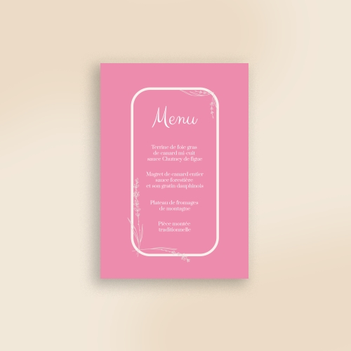 Carte Menu Mariage - Cadre romantique