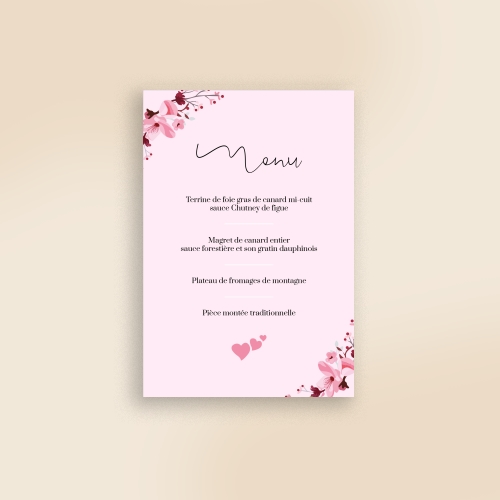 Carte Menu Mariage - Couronne de fleurs