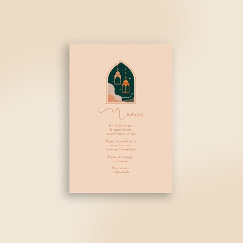 Carte Menu Mariage - Dessin oriental beige