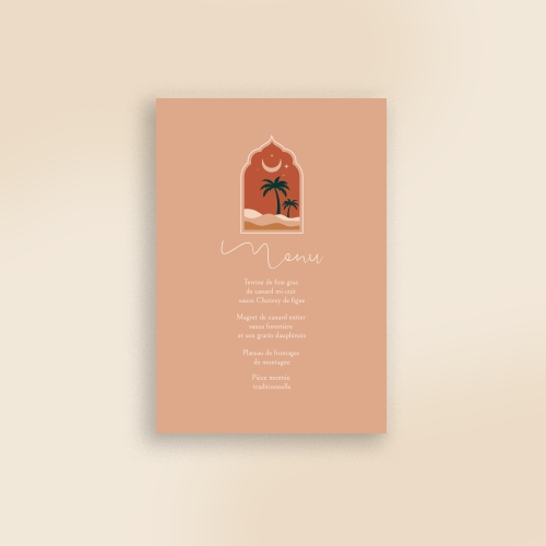 Carte Menu Mariage - Dessin oriental beige foncé