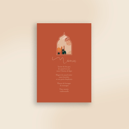 Carte Menu Mariage - Dessin oriental terracotta