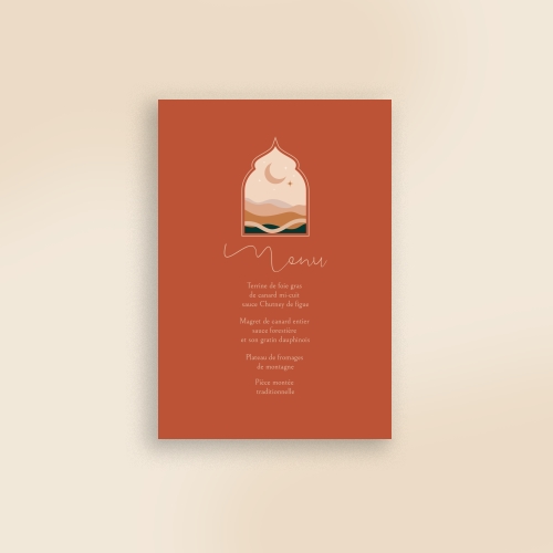 Carte Menu Mariage - Dessin oriental terracotta foncé