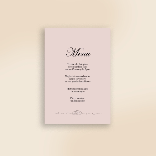 Carte Menu Mariage - Illustration couple rose