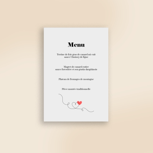 Carte Menu Mariage - Illustration fine romantique