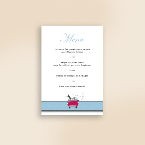 Carte Menu Mariage Illustration voiture