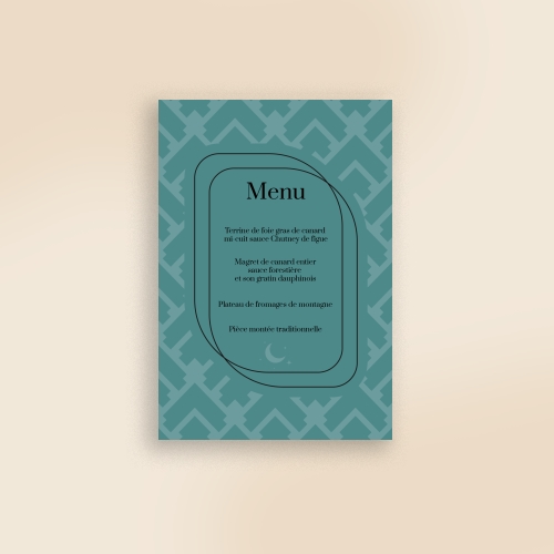 Carte Menu Mariage - Lune oriental bleu