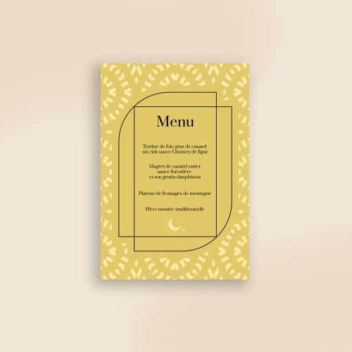 Carte Menu Mariage - Lune oriental jaune