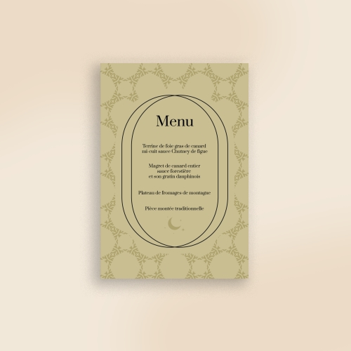 Carte Menu Mariage - Lune oriental kaki