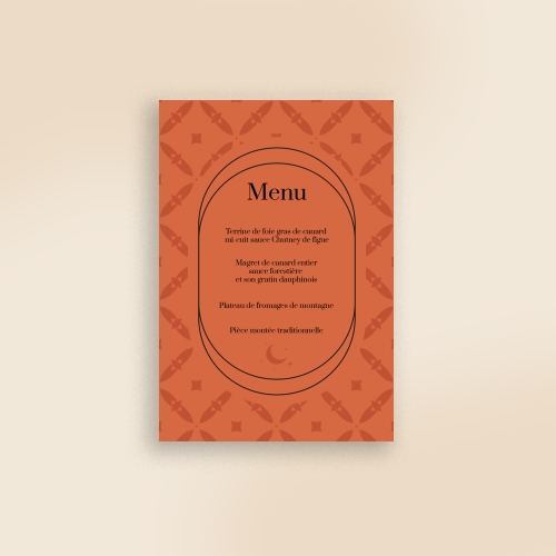 Carte Menu Mariage - Lune oriental orange