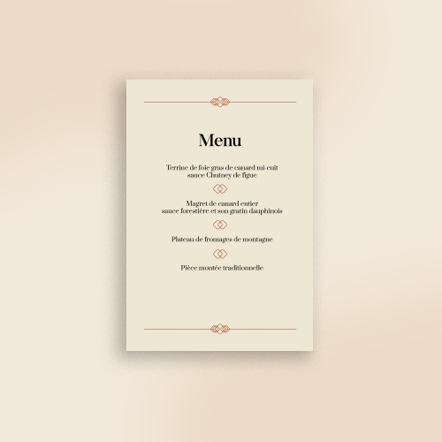 Carte Menu Mariage - Oriental doré