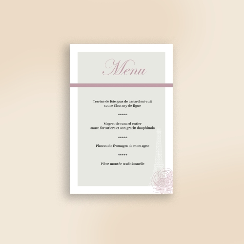 Carte Menu Mariage Paris in love