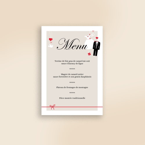 Carte Menu Mariage Pinces d'amour