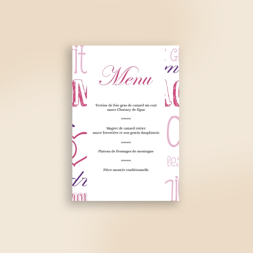 Carte Menu Mariage Quelques mots d'amours ...