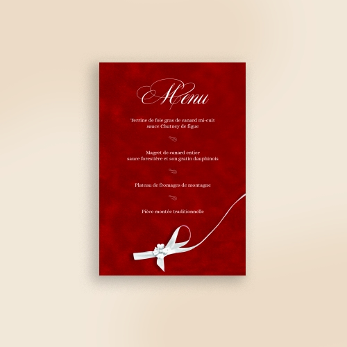 Carte Menu Mariage Ruban Coeur