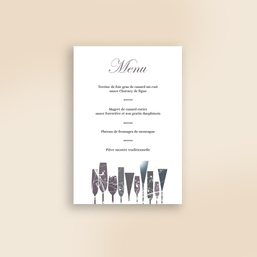 Carte Menu Mariage Verre en fête