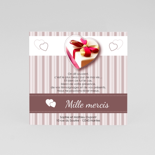 Carte Remerciement Mariage Coeur Chocolat Mariage - Avec Photo