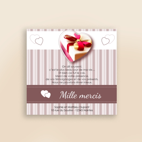 Carte Remerciement Mariage Coeur Chocolat Mariage - Avec Photo