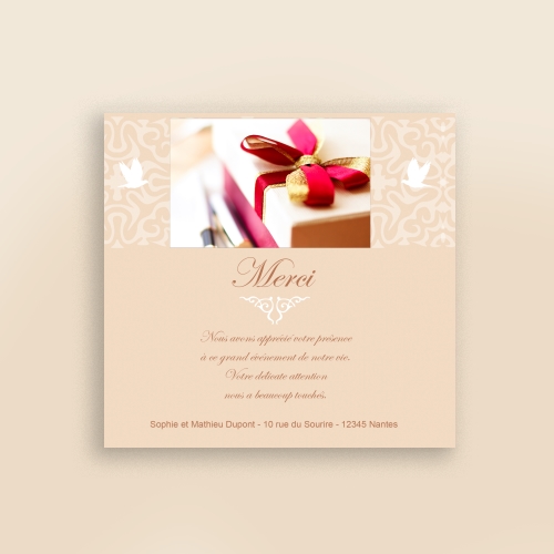 Carte Remerciement Mariage Colombes Mariage Faire-Part Simple - Avec Photo