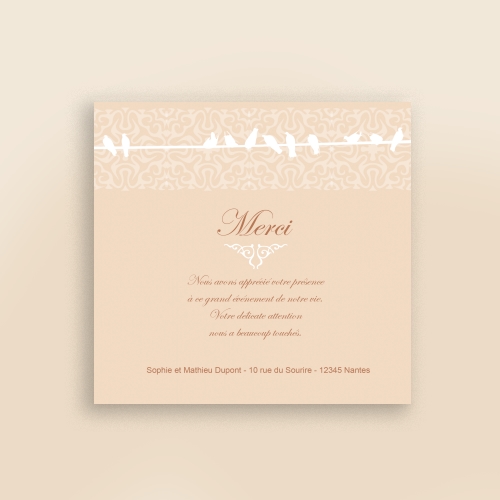 Carte Remerciement Mariage Colombes Mariage Faire-Part Simple - Sans Photo