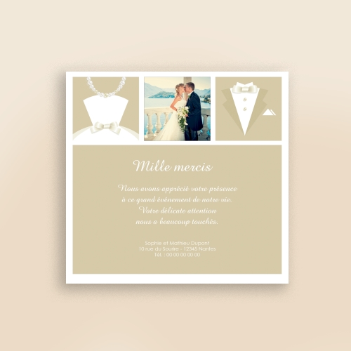 Carte Remerciement Mariage Costume Chic - Avec Photo