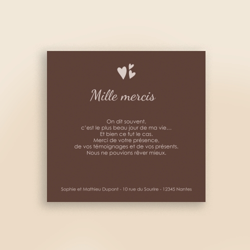 Carte Remerciement Mariage Damiers - Sans Photo