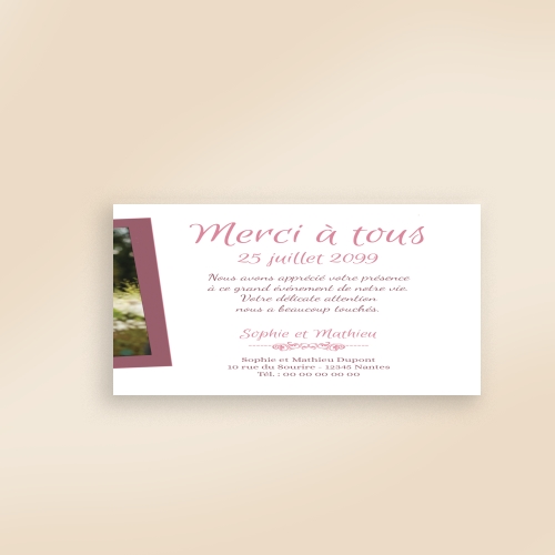 Carte Remerciement Mariage Dentelle fleurie - Avec Photo