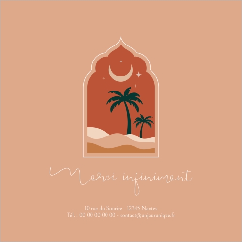 Carte Remerciement Mariage - Dessin oriental beige foncé