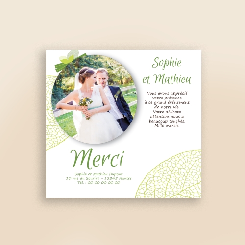 Carte Invitation Mariage Feuilles - Avec Photo