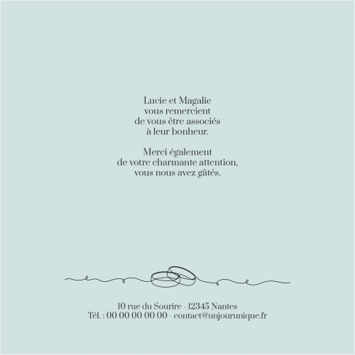 Carte Remerciement Mariage - Illustration couple bleu