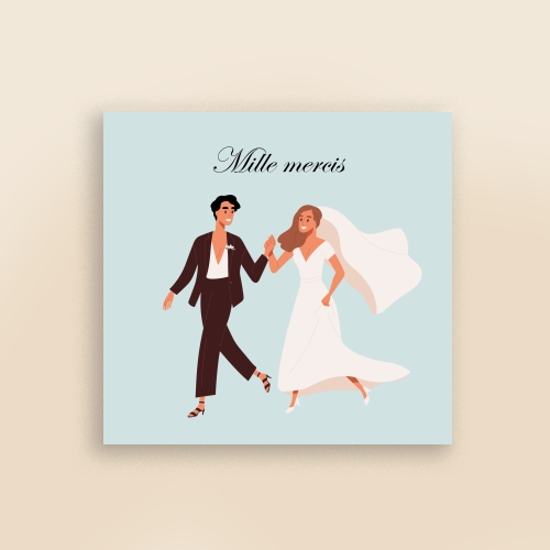 Carte Remerciement Mariage - Illustration couple bleu