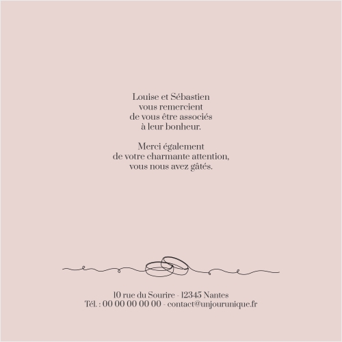 Carte Remerciement Mariage - Illustration couple rose