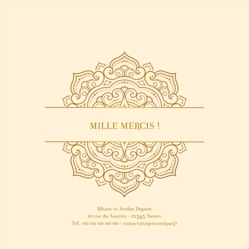 Carte Remerciement Mariage - Motif oriental doré