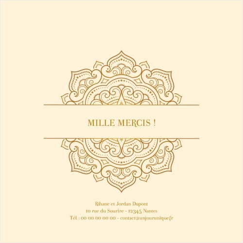 Carte Remerciement Mariage - Motif oriental doré