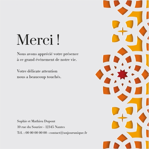 Carte Remerciement Mariage - Motifs couleurs