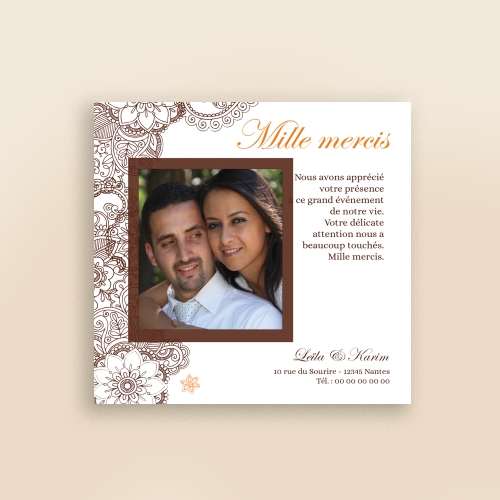 Carte Remerciement Mariage Orient 04 - Avec Photo