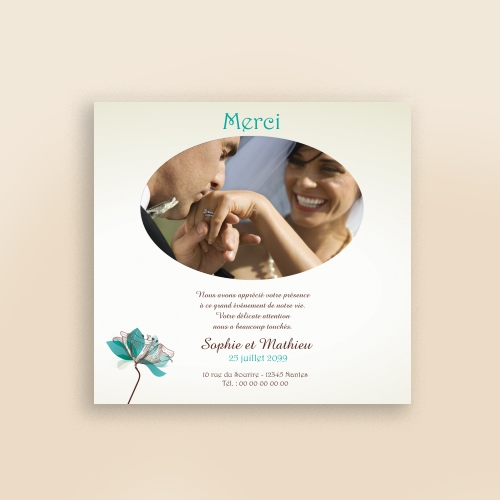 Carte Remerciement Mariage Oui Fleurs de Lys - Avec Photo