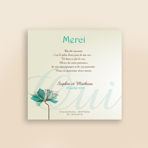 Carte Remerciement Mariage Oui Fleurs de Lys - Sans Photo