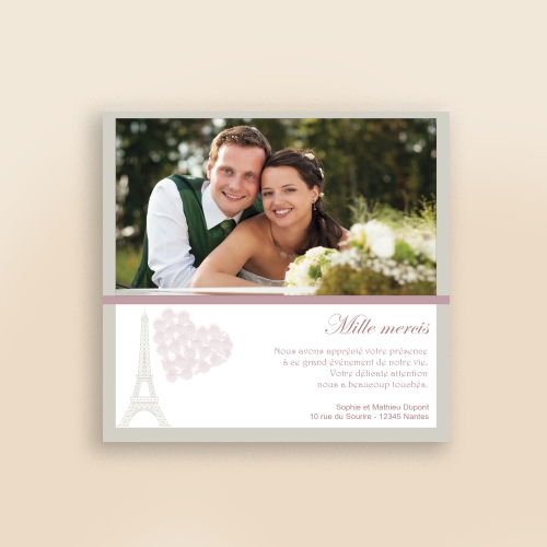 Carte Remerciement Mariage Paris in love - Avec Photo