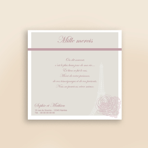 Carte Remerciement Mariage Paris in love - Sans Photo