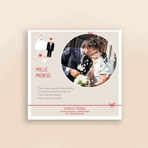 Carte Remerciement Mariage Pinces d'amour - Avec Photo