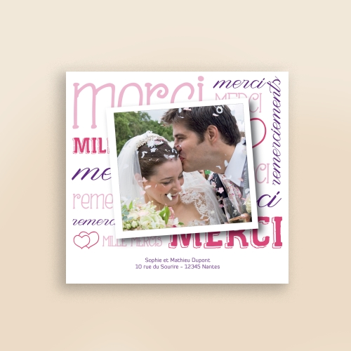 Carte Remerciement Mariage Quelques mots d'amours ... - Avec Photo