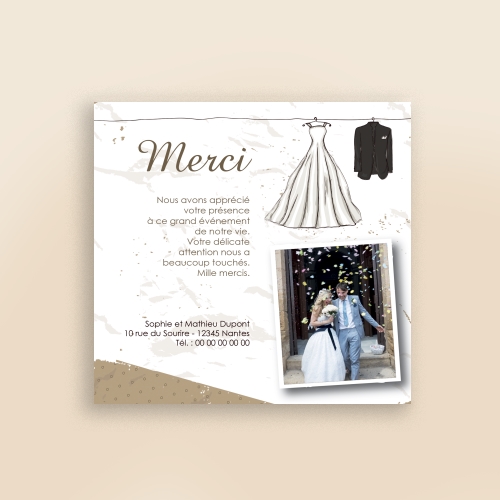 Carte Remerciement Mariage Robe et Costume - Avec Photo