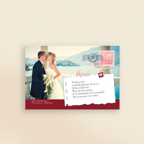 Carte Remerciement Mariage Voyage postal - Avec Photo