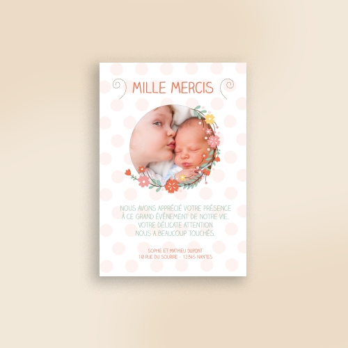 Carte Remerciement Naissance Fleurs printanières - Avec Photo