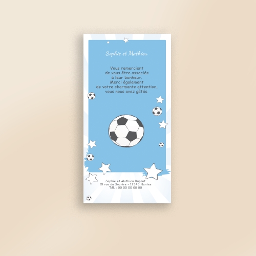 Carte Remerciement Naissance Foot Faire-Part Sportif - Sans Photo