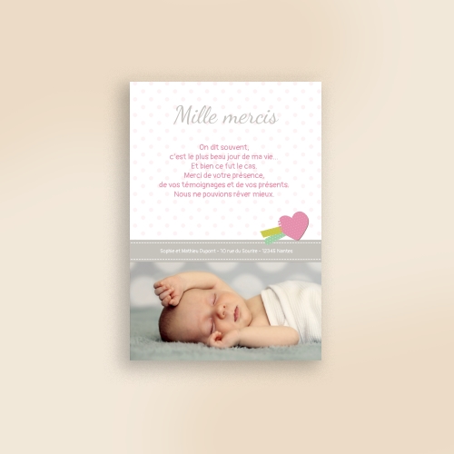 Carte Remerciement Naissance Illustration Rose Faire-Part Original - Avec Photo