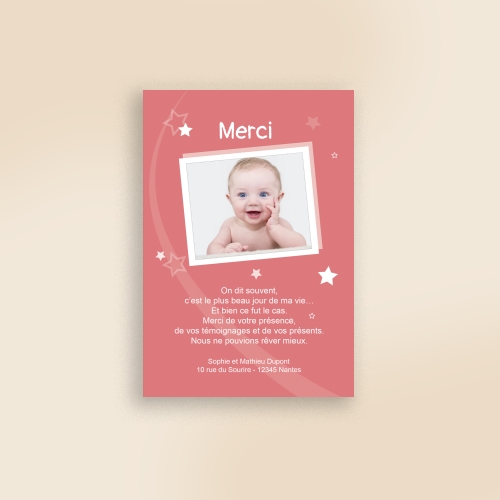 Carte Remerciement Naissance Lumière d'étoiles Grande Photo - Avec Photo